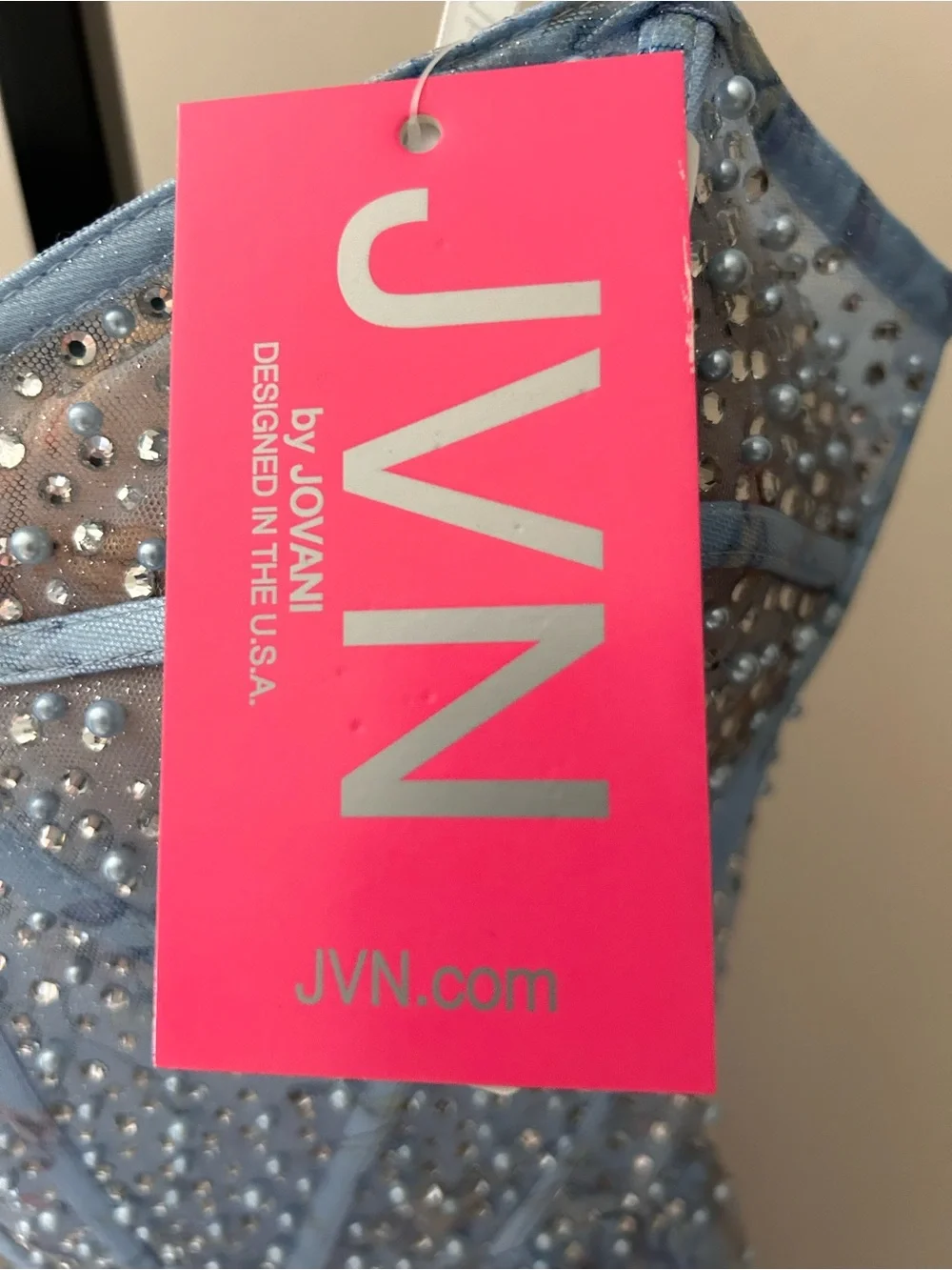 JVN by Jovani Light Blue Beaded Tulle Dress - Picture 5 of 7